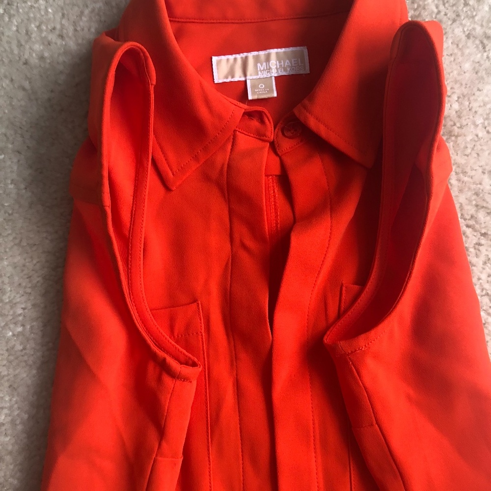 AS IS Michael Kors Bright Orange Shirt Dress, sz 0 - Picture 5 of 11